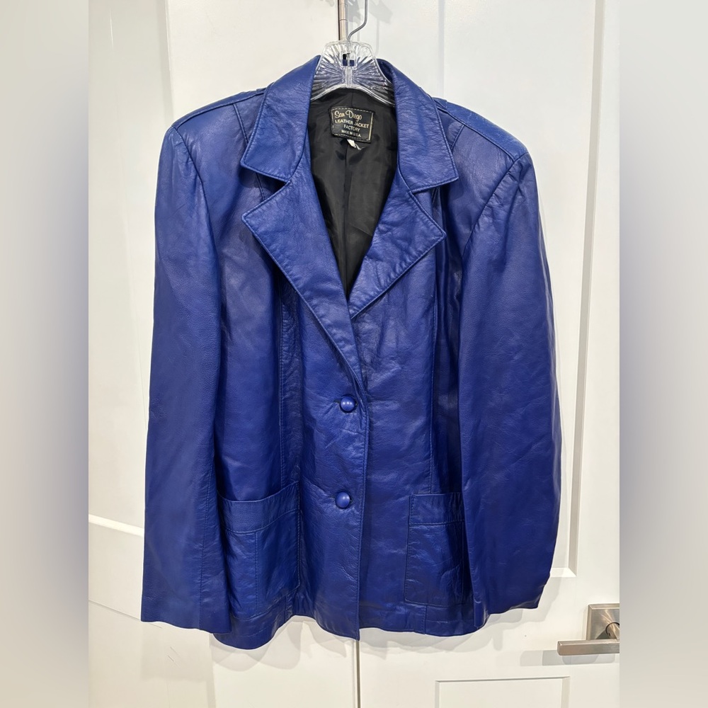 Vintage Blue Leather Women’s Jacket by San Diego Leather Jacket Factory. Size 10